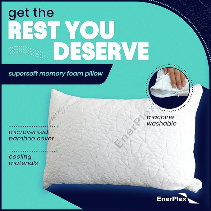 EnerPlex Queen Size Memory Foam Pillows - Pack of 1 - Adjustable Fill for Sleeping w/Extra Stuffing - Machine Washable Firm Cushioning