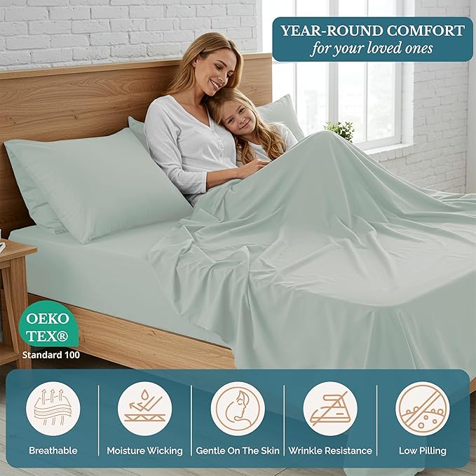 Casa Platino Twin Size Sheets Set – Pre-Washed Bedding, Ultra Soft & Cozy, 3 Piece Set, Fade-Resistant Sheet Set Twin, Brushed Durable Microfiber Sheets with Deep Pockets – Mineral