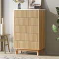 Fluted 5 Drawers Dresser for Bedroom, 47" Tall Handleless Chest of Drawers with Faux Marble Top, Curved Profile Design, Wood Drawer Organizerfor forLiving Room, Hallway, Entryway, Natural Oak