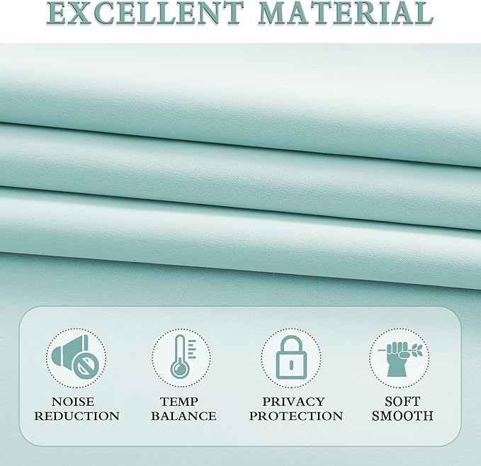 DONREN Aqua Blackout Curtains for Bedroom - Room Darkening Thermal Insulated Rod Pocket Curtains for Kids Room(52 x 72 Inch Length,1 Pair)