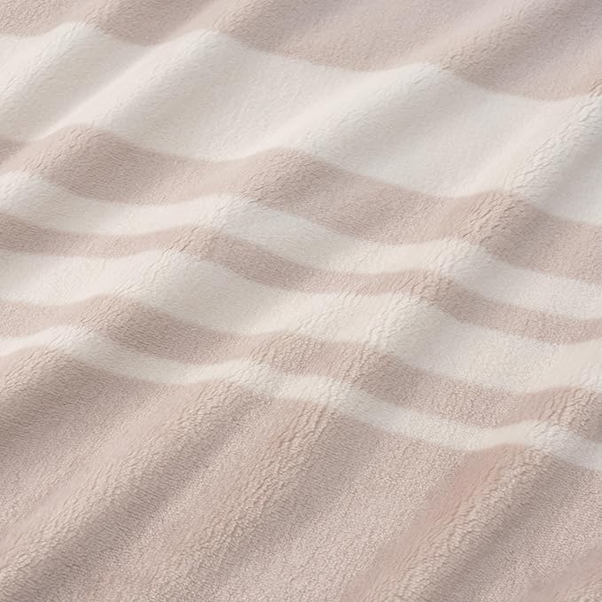 Berkshire Blanket-Classic Heavyweight Warm Soft Printed VelvetLoft® Plush Blanket, King Size Soft Fuzzy Blanket for Couch Sofa Bed, Stripe Cream, 90in x 108in