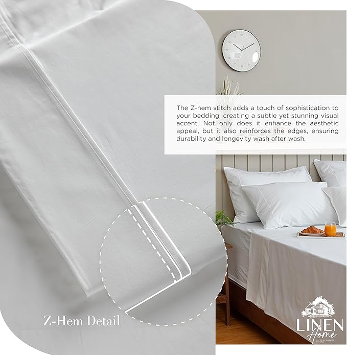 Linen Home 100% Cotton Percale Sheet Set Pack of 2, Queen Size, White, Deep Pocket, 8 Pieces Set - 2 Flat, 2 Deep Pocket Fitted Sheet and 4 Pillowcases, Crisp Cool and Strong Bed Linen