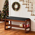 HABUTWAY Solid Wood Shoe Rack, Entryway Shoe Bench with Cushion, 2 Tier Shoes Organizer for Entryway, Hallway, Living Room-(Black,31.5"-M)