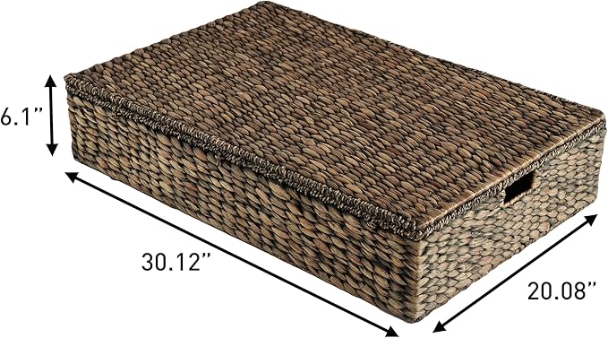 happimess BSK2015B Holden 30" Classic Costal Hand-Woven Hyacinth Wicker Under Bed Storage Basket with for Storage and Decoration in Bathroom, Bedroom, Closet, Entryway, Brown