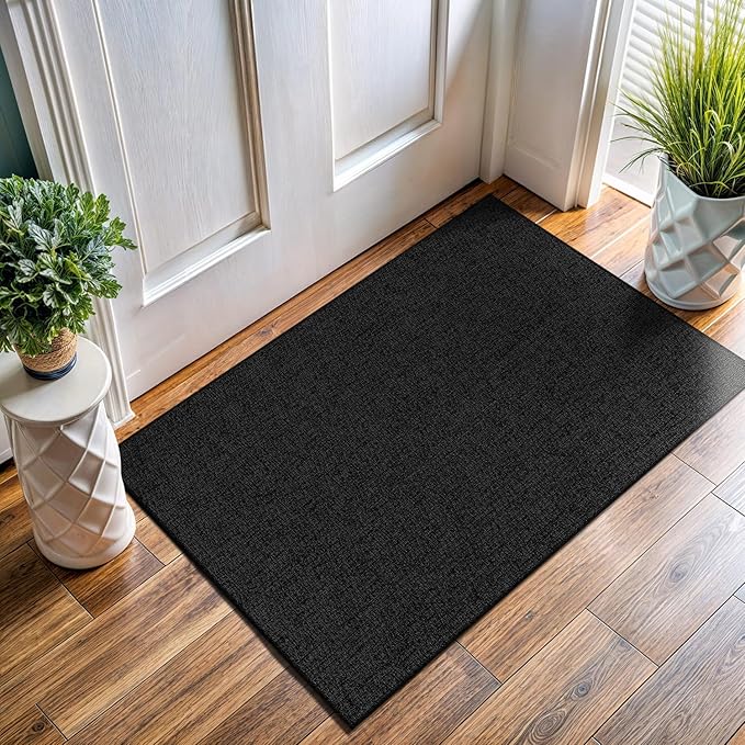Easy Jute Door Mat 2x3 Indoor Outdoor Natural Rugs Solid Fiber Rug Woven Area Rug Boho Easy Clean Inside Carpet for Living Room Bedroom Dining Room Hallway or Outdoor Patio Porch (2 X 3 Dark Grey)
