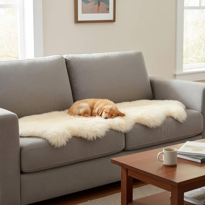 Premium Champagne Sheepskin Rug Genuine Double 2x6ft Pelt Fluffy Fur Rug for Bedrooms