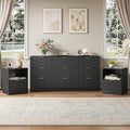3-Piece Fluted Black Dresser and Nightstand Set, 63” Wide Bedroom Dresser Set Night Stand Set of 2 with Metal Handle, Modern Wood Chest of Drawers Storage Dressers Set for Bedroom, Black