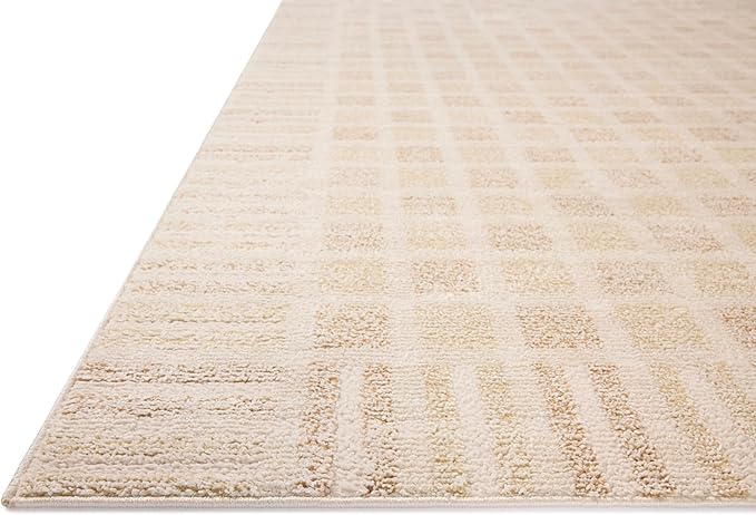 Loloi Chris Loves Julia Calvin Collection CLV-03 Bone/Natural 7'-10" x 7'-10" Round Area Rug Checkered Neutral Soft Living Room Bedroom Carpet