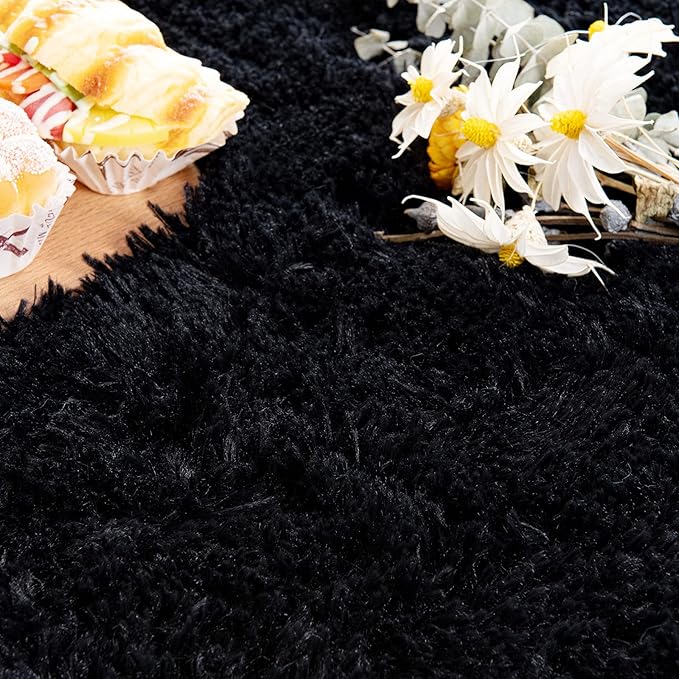 Noahas Fluffy Black Rugs for Bedroom Living Room,2'X5' Oval Throw Rug for Kids Room,Shag Hallway Runner Rug,Small Soft Shaggy Bedside Non-Slip Plush Nursery Dorm Carpet Home Decor Aesthetic