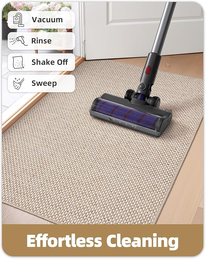 Color&Geometry Ultra-Thin Indoor Door Mat, 17"x29" Low-Profile Non-Slip Entryway Rug with Modern Geometric Texture, Washable Doormat for Indoor Entrance, Front Door, Khaki(Rolled-up NO Creases)