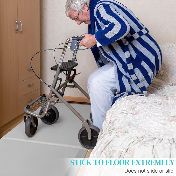 Bi-Fold Fall Mats for Elderly Senior Handicap Fall Prevention Pad, Bedside Safety Floor Mat, Bed Falling Protection, Non Slip, Beveled Edge, Anti Fatigue