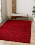 Unique Loom Solid Shag Collection Area Rug (9' x 12' 2" Rectangle Cherry Red)