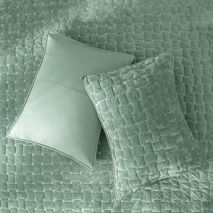 Powdion Velvet Quilt King Size, Oversized Bedspread Coverlet Quilted Bedding Set, Lightweight Velvet Comforter Set Luxury Coverlet Set for All Season with 2 Pillow Shams, 96x106 Aqua Green