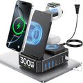 300W Charging Station for Multiple Devices Apple,10 in 1 Wireless Charger for iPhone,GaN III USB C 65W PD Fast Charging Stand Dock for MacBook,iWatch&Airpods (Wireless Charging Only for Apple)