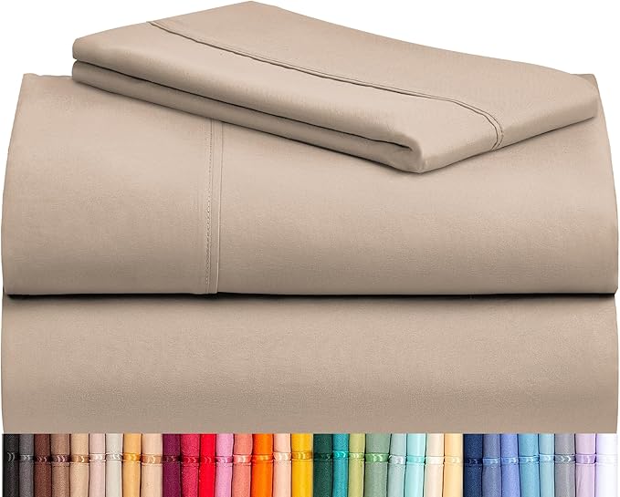LuxClub 3 PC Twin XL Sheet Set, Deep Pockets Wrinkle Free Cooling Bed Sheets Hotel Bedding for Women, Men, Kids & Teens, Includes 1 Fitted Sheet, 1 Flat Sheet and 1 Pillowcase-Silky Soft Light Khaki