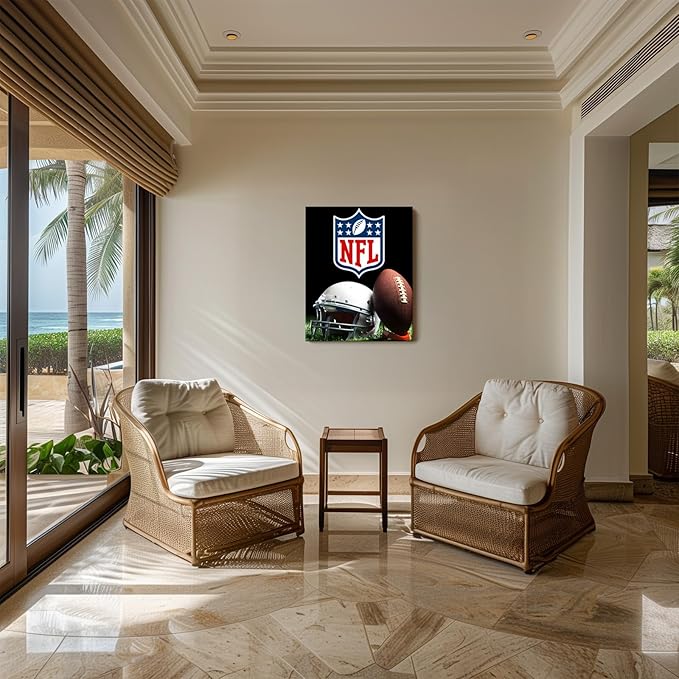 B.B.F MAKE American Football Canvas Wall Art Super Champions Bowl Poster Rugby Oil Painting Canvas Wall Decor Sports Picture Boys Gift Modern Bedroom Living Room Dorm Home Decoration, Framed 20x24inch