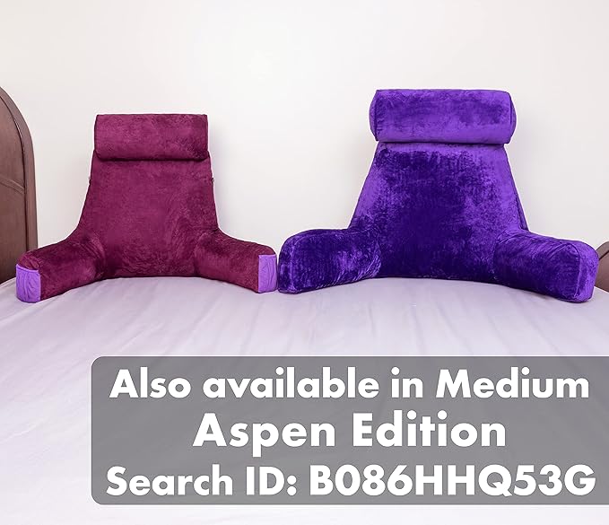 Husband Pillow XXL Aspen Edition, Adult Reading Sit Up Bed Rest Pillow for Bed with Arms & Neck Roll on Bungee Cord - Premium Memory Foam - Reversible 2 Sided Cover Micro Suede or Plush, Mauve Purple