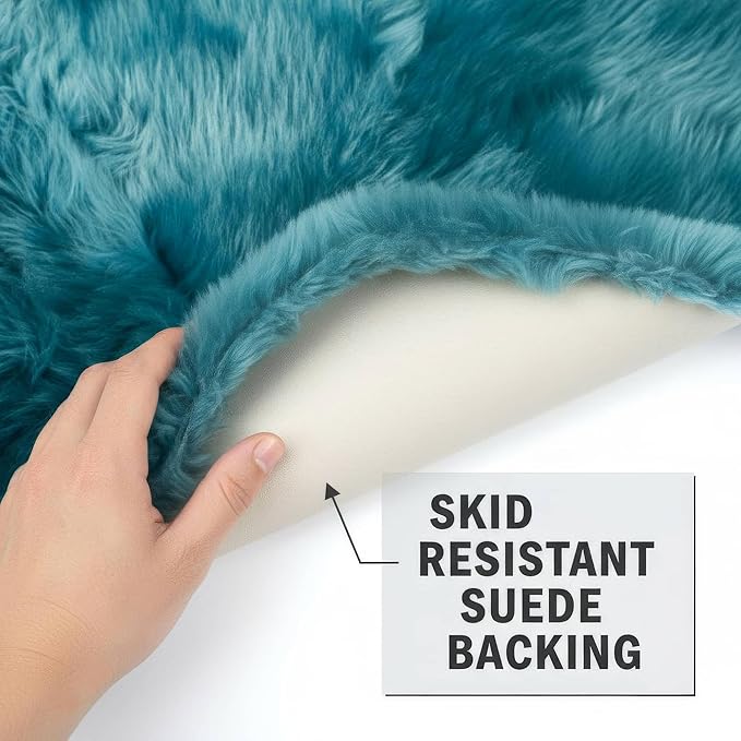 Beach Blue Genuine Sheepskin Rug 4x6 ft, Real Fluffy Quad Pelt Fur Area Rug for Living Room, Bedroom, & Nursery, Shaggy Boho, Modern, or Farmhouse Decor