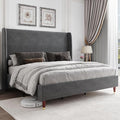 Jocisland King Upholstered Platform Bed Frame with 51.2" Tall Wingback Headboard–Solid Wood Legs, No Box Spring Needed, Dark Grey Linen–Modern Style for Any Bedroom