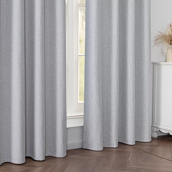 100% Blackout Curtains for Living Room, 90 Inch Curtains 2 Panel Set Light Blocking, Back Tab & Rod Pocket Thermal Insulated Drapes Bedroom Windows Home Decor(52W × 90L inch, Greyish White)