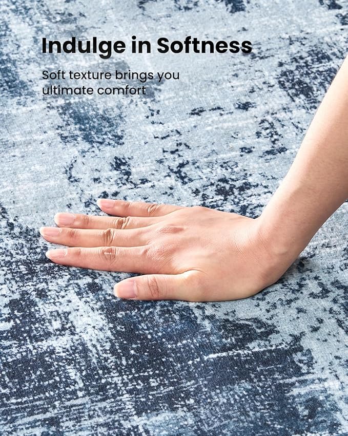 AMADA HOMEFURNISHING 5x7 Area Rugs for Living Room, Modern Abstract Washable Rug Neutral Soft with Non-Slip Backing & Low Pile Kids Rug for Resistant, Bedroom, Nursery Home Office, Dark Blue