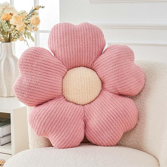 Kcvvcr Flower Throw Pillow, Cute Flower Shaped Pillow Decorative Throw Pillow for Bed Couch, Soft Daisy Pillows Floor Seating Cushion Cushions (14.9 Inch Pink)