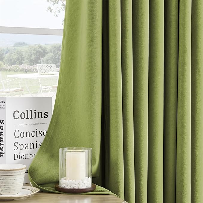 Joydeco Customized Curtains, 100% Blackout Curtains for Bedroom and Living Room, Heavy Duty Luxury Thermal Insulated Moss Green Velvet Curtains Rod Pocket & Back Tab 1 Panel, Custom Size