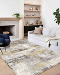 4x6 Rug, Small Area Rug for Living Room, Bedroom, Kitchen, Machine Washable Non-Slip Throw Rug, Modern Abstract Carpet for Entryway Nursery Coffee Table - Durable (Yellow)