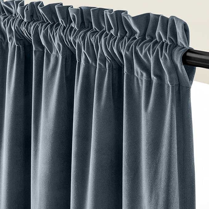 Lazzzy Velvet Blackout Curtains Thermal Insulated Room Window Drapes Super Soft Luxury Curtains for Living Room Bedroom Rod Pocket 2 Panels, Dark Slate, 52" W x 108" L