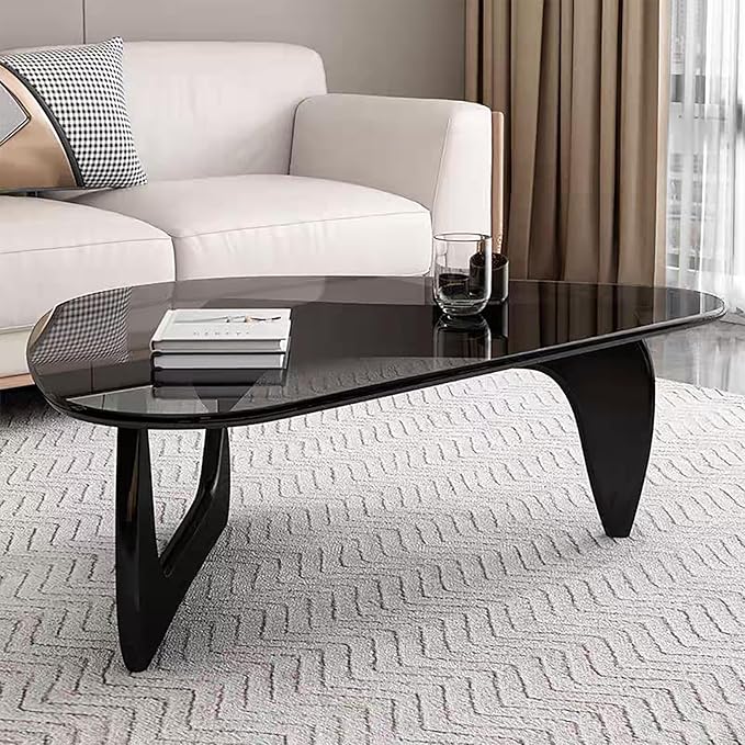 Modern Glass Coffee Table, Mid Century Coffee Table, Small Coffee Table for Living Room,Suitable for Bedroom Living Room Reception Office Tables (Black/Grey, Small)
