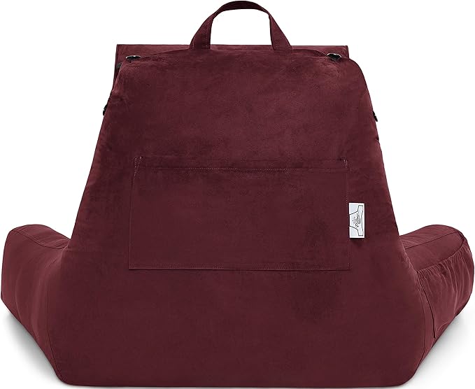Husband Pillow Medium Aspen Edition Arizona Maroon, Sit Up Reading & Bed Rest with Arms, Ultra-Comfy, Detach Neck Roll - Premium Shredded Memory Foam Backrest, Reverses to Micro: Suede or Plush