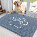 OLANLY Dog Door Mat for Muddy Paws 35x24, Paw Print Design, Absorbs Moisture and Dirt, Non-Slip Washable Doormat, Quick Dry Chenille Mud Mat, Entry Indoor Entryway Carpet, Airy Blue and White