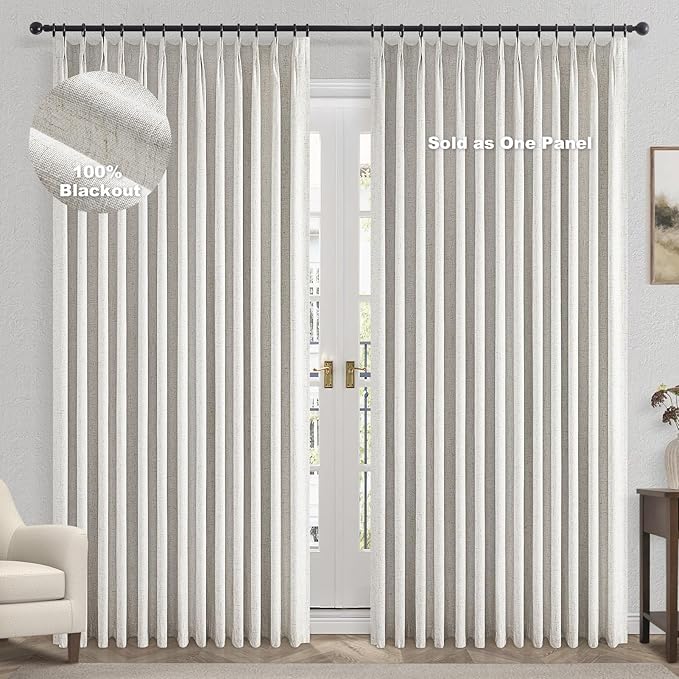 Topfinel Extral Wide Curtains, Pinch Pleated 100% Blackout Linen Drapery Panels with Hooks, Pinch Pleat Drapes for Patio Sliding Door Large Window Living Room Track, 72" Wx96 L 1 Panel