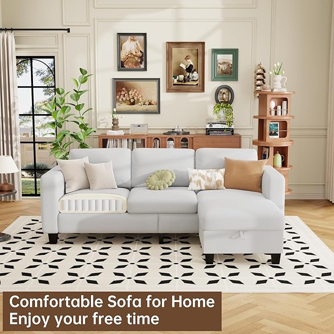 ZeeFu Sectional and Sofa Couches for Living Room - 78'' 3 Seater L-Shaped Modular Couch with Storage Ottoman - Modern Velevt Fabric Upholstered Sofa Set for Small Space Apartment Office