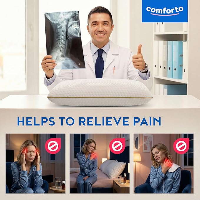 Orthopedic Cervical Pillow – Memory Foam Neck Pillow for Sleeping – Contour Ergonomic Pillow for Neck and Shoulder Pain Relief