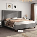 AMERLIFE California King Size Upholstered Bed Frame with 50.8" Tall Headboard, Wingback Platform Bed with Solid Wood Legs, Wooden Slats, Corduroy/No Box Spring Needed/Noise Free/Greige