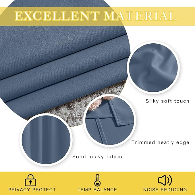 NICETOWN Sliding Door Curtain 108 inches Long, Grommet Blackout Patio Door Panel Thermal Insulated Sound Reducing Room Divider Drape for Bedroom/Living Room (1 Panel, Stone Blue, W80 x L108)