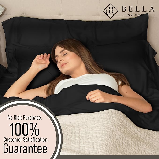 Bella Coterie Luxury Bamboo Viscose Cal King Size Sheet Set | 100% Organically Grown | Ultra Soft | Cooling for Hot Sleepers | 18" Deep Pocket [Black]