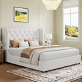 HOMBCK White Queen Bed Frame, Velvet Upholstered Platform Bed Frame with Headboard, Curved Wingback Design, Wooden Slats, No Box Spring, Noise Free, Easy Assembly