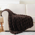BATTILO HOME Dark Brown Faux Fur Throw Blanket for Couch, Double Side Reversible Ruched Rabbit Fur Blanket for Couch, Bed, Sofa, Soft Warm Mink Cozy Blanket, 50x60 Inch