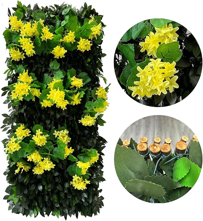 GLANT Expandable Fence Privacy Screen for Balcony Patio Outdoor,Decorative Faux Ivy Fencing Panel,Artificial Hedges (Single Sided Leaves) (2, Branches -Yellow Muxiang)
