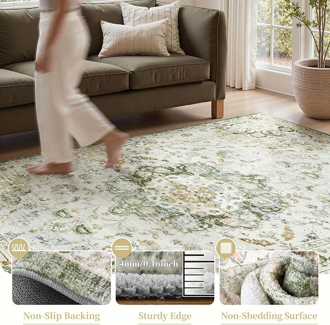 PADOOR 8X10 Area Rug,Rugs for Living Room,Soft Green Rugs for Bedroom,Machine Washable Rugs Non Slip Carpet,Rug for Dining Room Living Room Bedside Office