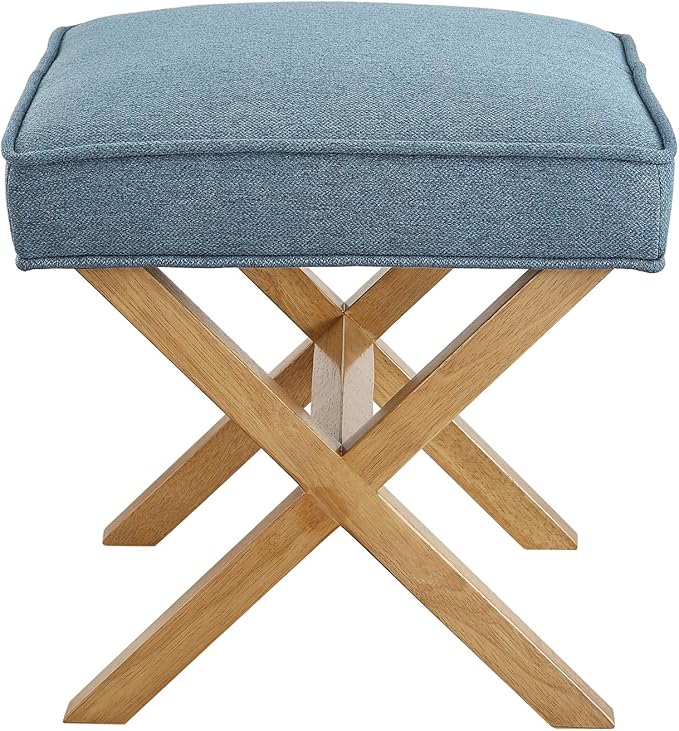 Amazon Basics Small Ottoman Foot Rest, Mid-Century Modern X Square Polyester Foot Stool, Indigo Blue, 20"W x 18"D x 18"H