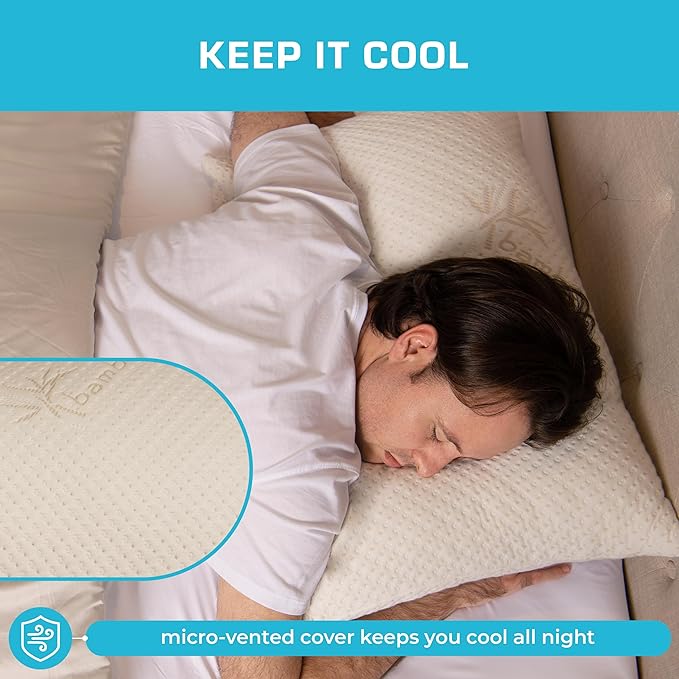 Xtreme Comforts 2-Pack Memory Foam Pillows Made in The USA - Standard Size, Slim Cooling Pillow for Sleeping on Side, Back & Stomach - Firm and Soft Bed Pillows