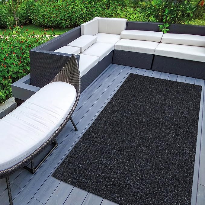 Ottomanson 3'11" x 33' Hallway Runner with Scraper Pile - Extra Durable Non-Slip Rug Mat for Indoor & Outdoor Use - Ideal for Kitchen, Entryway & Garage - High-Traffic Carpet, Black