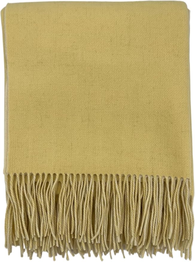 Alashan Cashmere Blend Double Faced Throw-Super Soft and Luxe Fabric- Perfect for Cozy Nights! 95% Merino Wool/5% Cashmere, 50" x 70", Great Gift Item. (Lemon Sun & White)