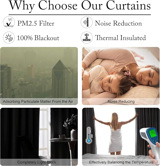 RYB HOME 4 in 1 Set Dust Filter - Soundproof - Blackout - Insulating, Energy Efficiency Linen Curtains for Kids Bedroom Living Room Divider Apartment Hotel Office Theatre, White, W 52 x L 95, 2 Pcs