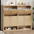 Fluted Shoe Cabinet Storage with 4 Flip Drawers, Narrow Shoe Storage Organizer for Entryway, Hidden Slim Wooden Shoe Rack Cabinet for Front Door Entrance, Hallway, Living Room (4-Drawer, Oak)