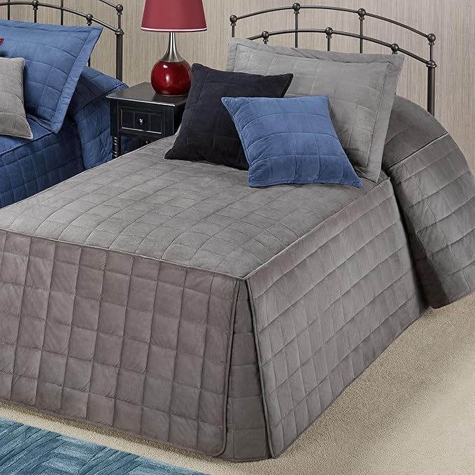 Touch of Class Camden Luxury Bedding | Neutral Charcoal Gray Color | Classic Fitted Bedspread | Faux Suede Box Quilted Design | Designed 2 Piece Set Includes Twin Bedspread and 1 Standard Sham