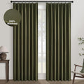Topfinel Olive Green 105 Inches Long Custom Black Out Faux Thick Linen Curtains, Pinch Pleated Heat Reflective Curtains with Pin Hooks, Luxury Lined Back Tab Drapes 2 Panels for Living Room